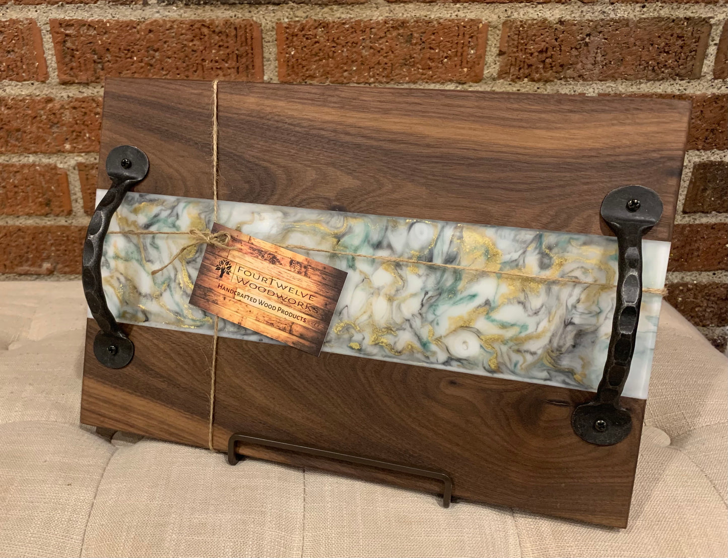 Walnut + Marbled Resin Serving Tray