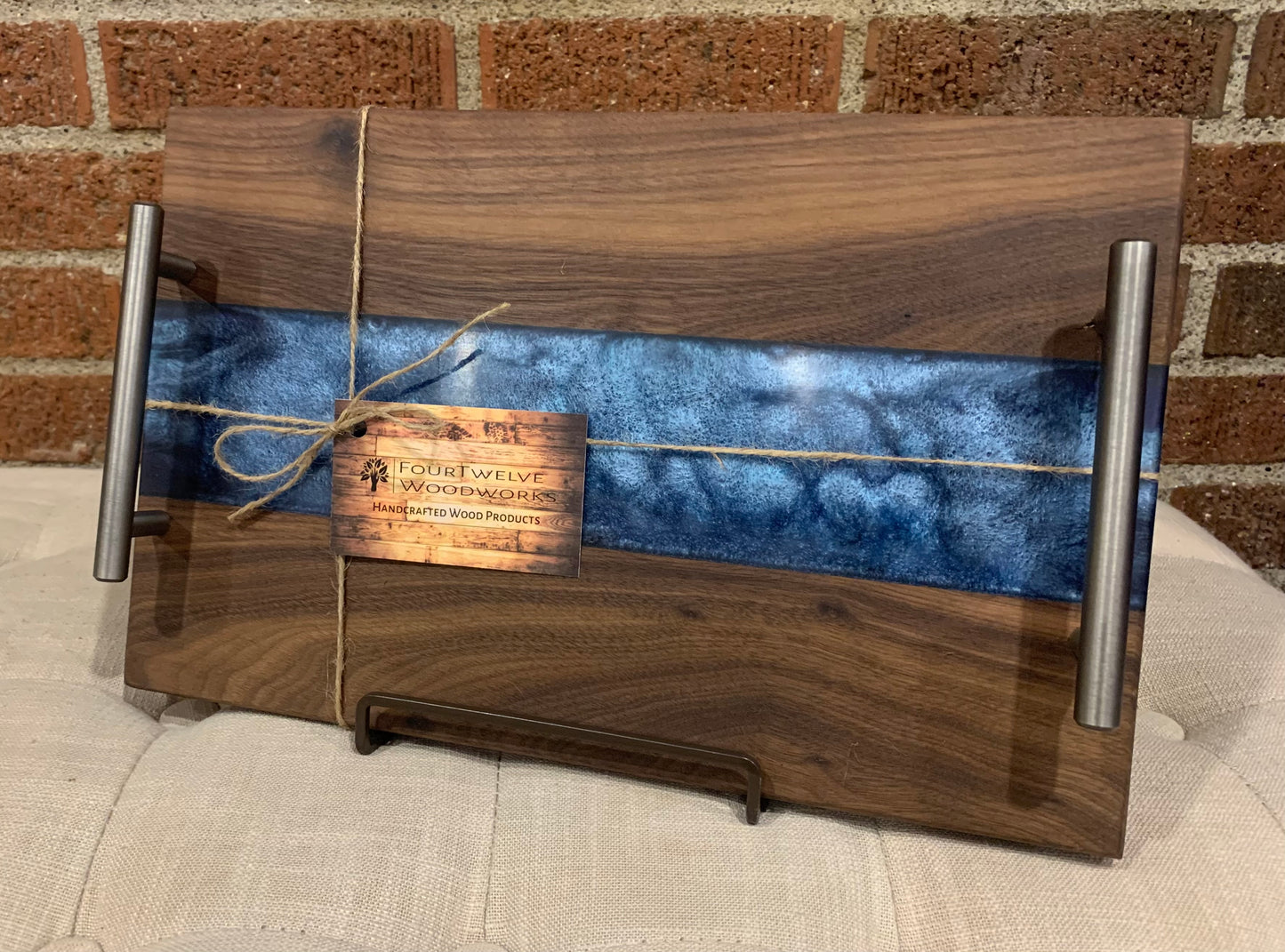 Walnut + Blue Resin Serving Tray