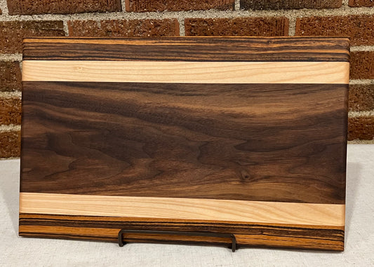 Zebrawood + Walnut + Maple Cutting Board