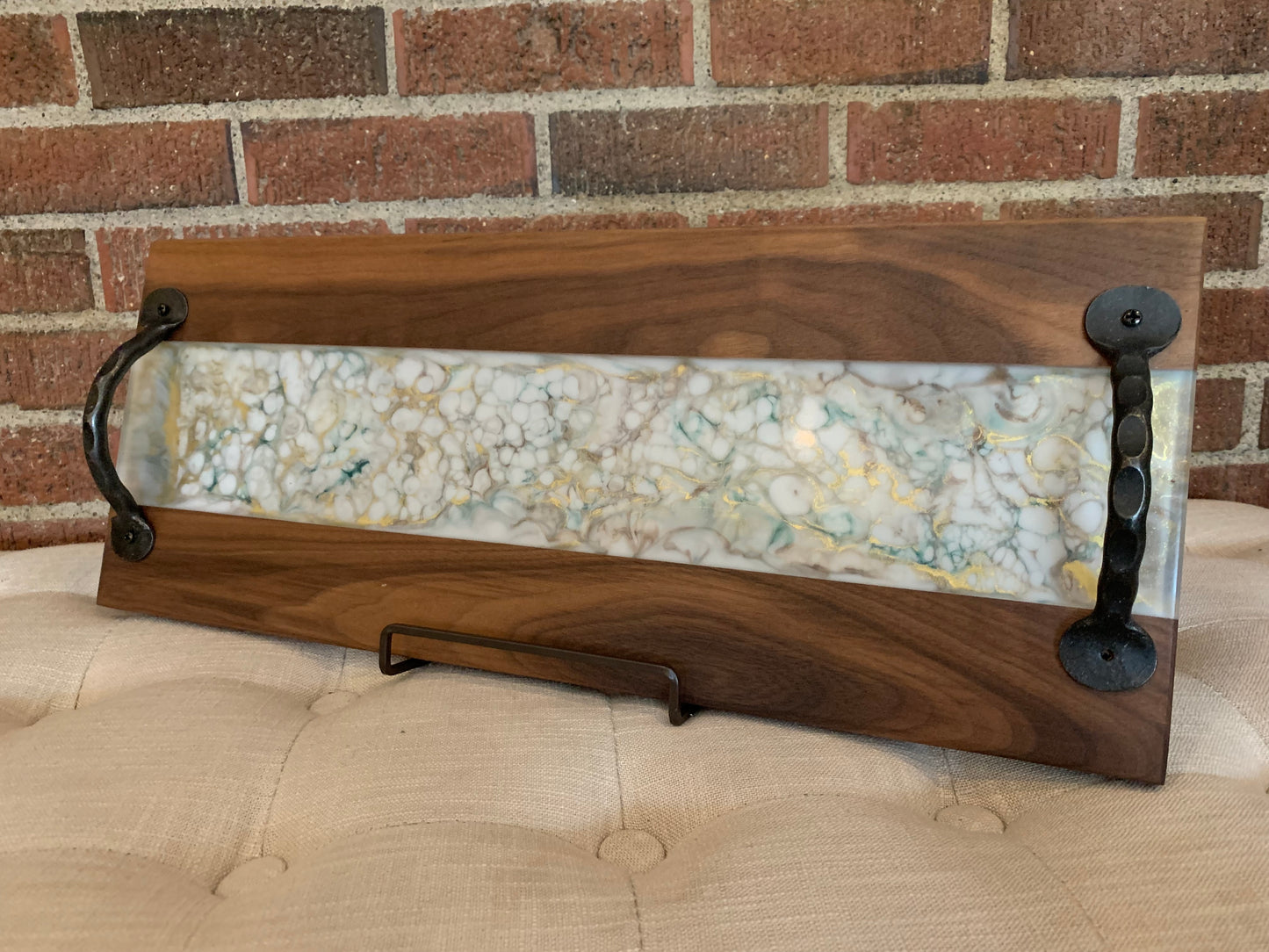 Walnut + Marbled Resin Serving Tray