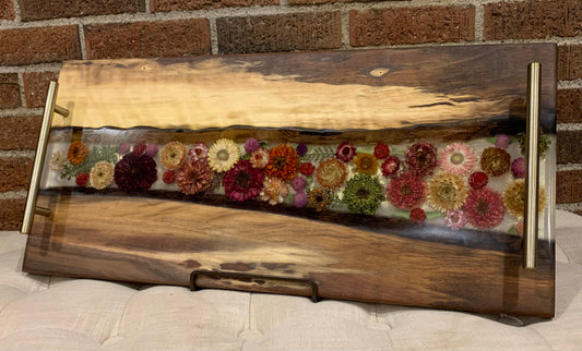 Walnut Live Edge + Dried Wildflower Resin Serving Tray