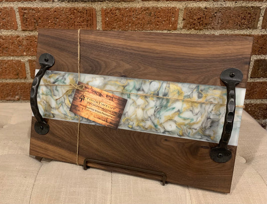 Walnut + Marbled Resin Serving Tray