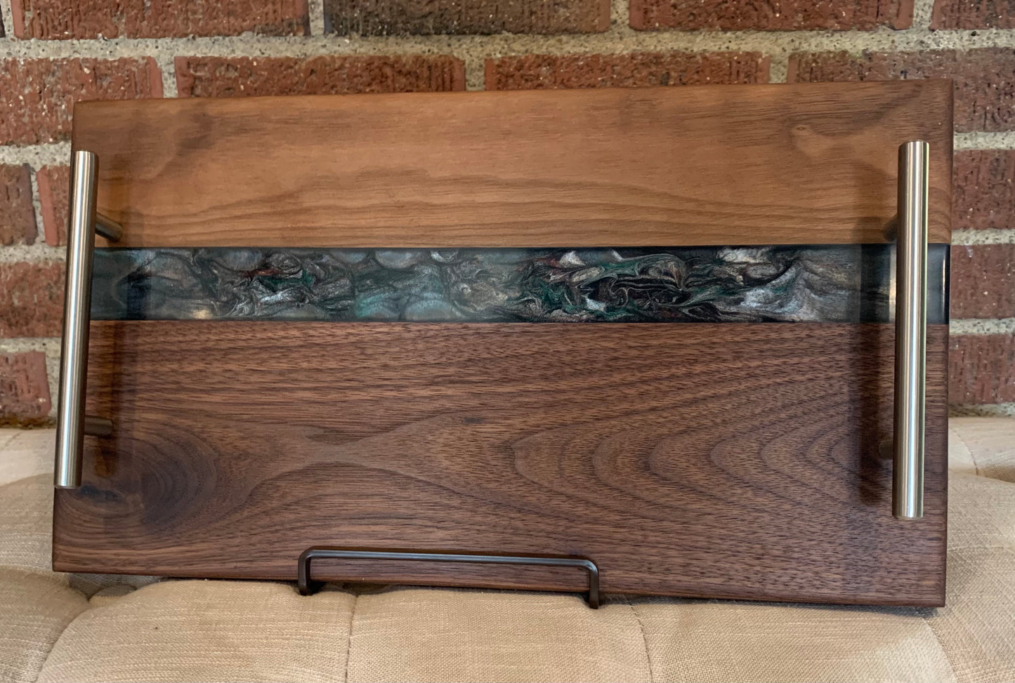 Walnut + Shimmery Black Resin Serving Tray