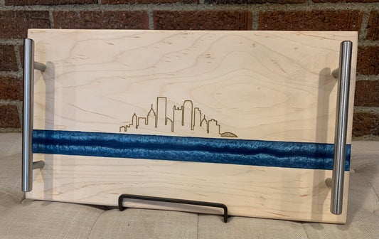 Maple + Blue Resin + Pittsburgh Skyline Serving Tray